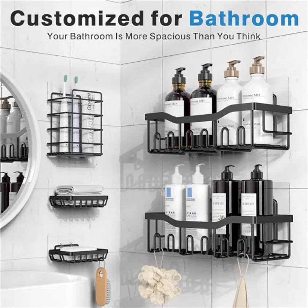 Shower Caddy 5 Pack, Adhesive Shower Organizer, No Drilling, Stainless Steel